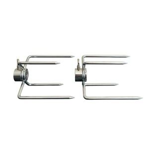 BBQ Grill Rotisserie Spit Rod Forks Universal Chrome Steel Prongs Meat